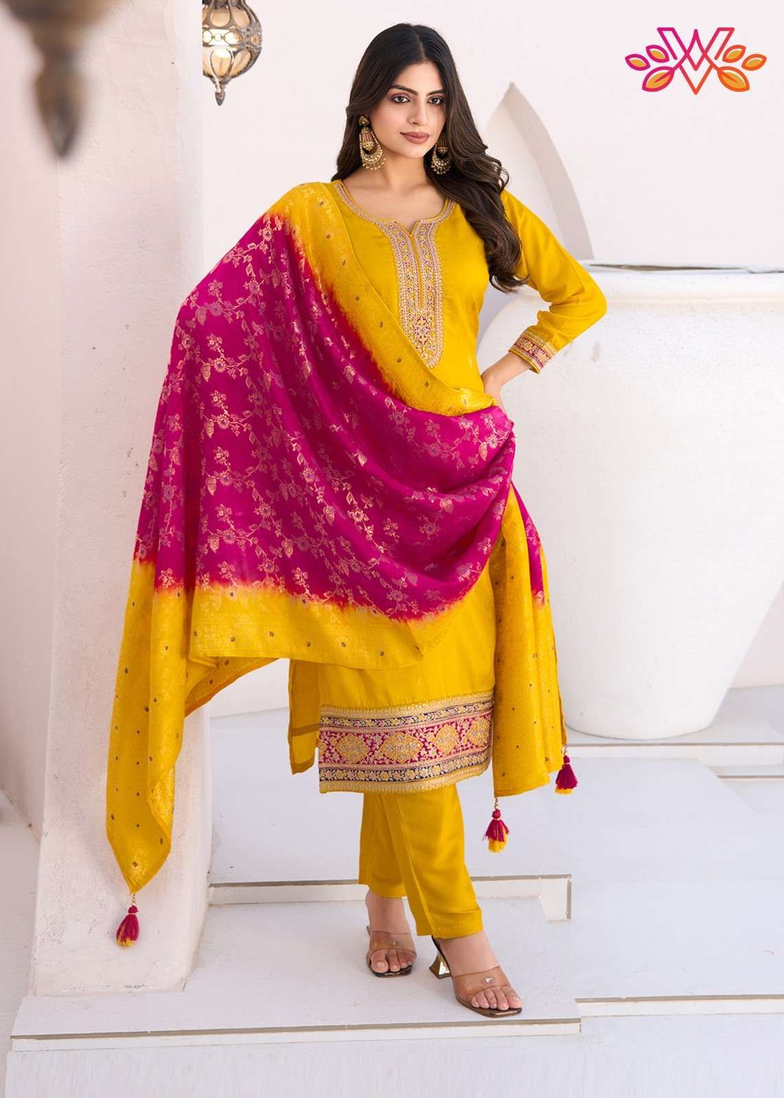 Yellow Jacquard Embroider..